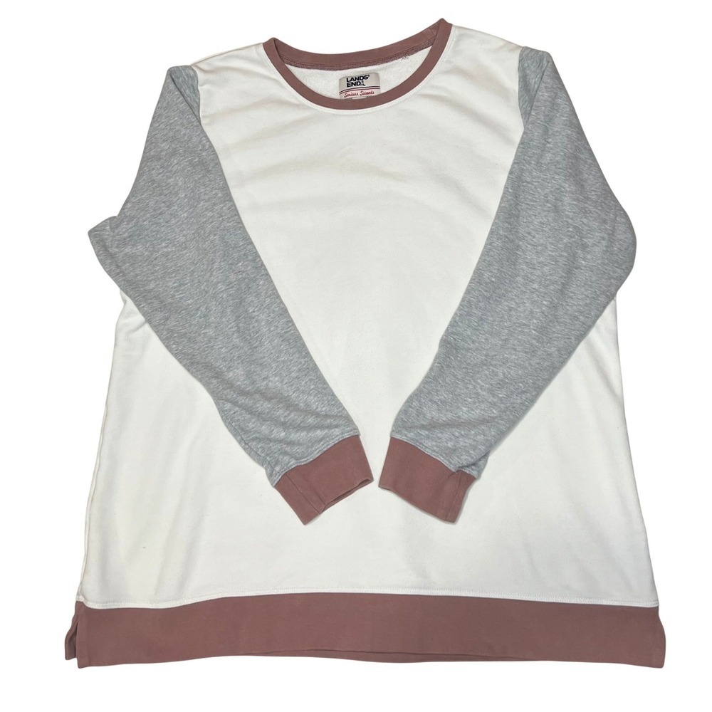 Lands End Serious Sweats Crewneck Sweatshirt Mens XL Colorblock White Gray Rose